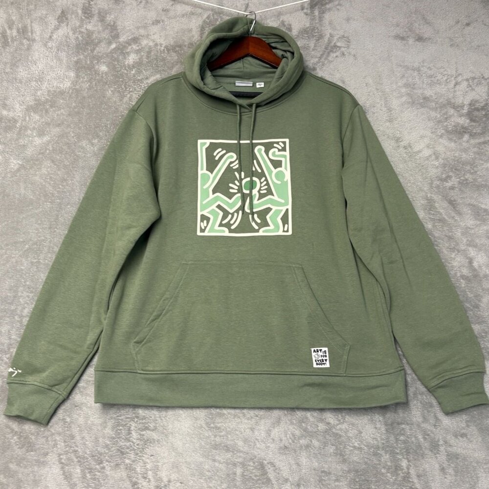 Keith Haring Men's M Olive Green Hoodie Sweatshirt Art Print K1193 - Picture 3 of 11